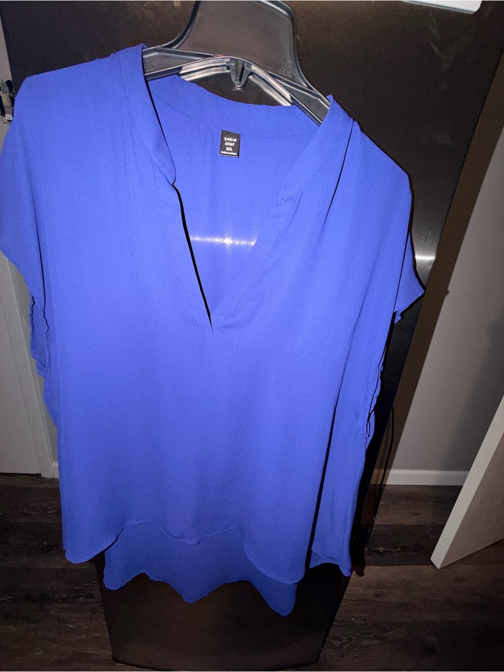 SHEIN Royal Blue V-Neck Short Sleeve Blouse